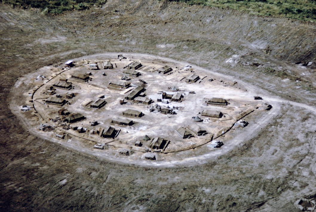 Aerial view of a small base camp